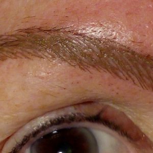 Microblading de ceja pelo rubio, vista ampliada