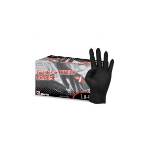 Guantes nitrilo negro Extrem, gruesos y texturizados para un mejor agarre. 100 u por caja